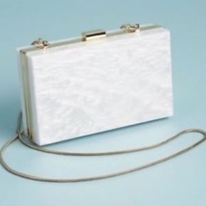 Rachel Zoe White Pearl Marbled Box Clutch Bag